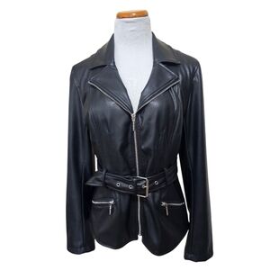 Guess Teona Faux Leather Belted Jacket Full Zip And Lightweight Sz L EUC